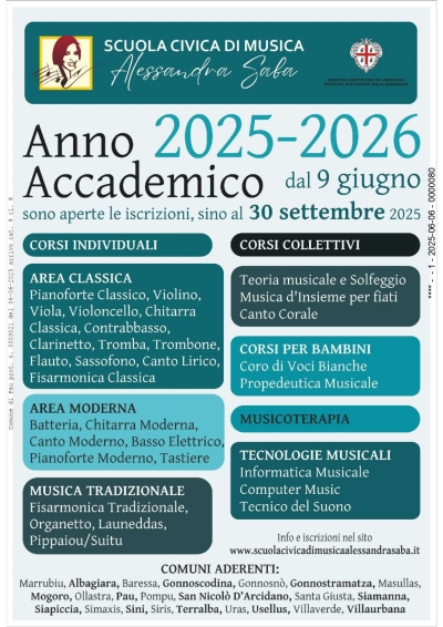 Scuola civica di musica "Alessandra Saba" - Apertura pre-iscrizioni A.S. 2025/2026