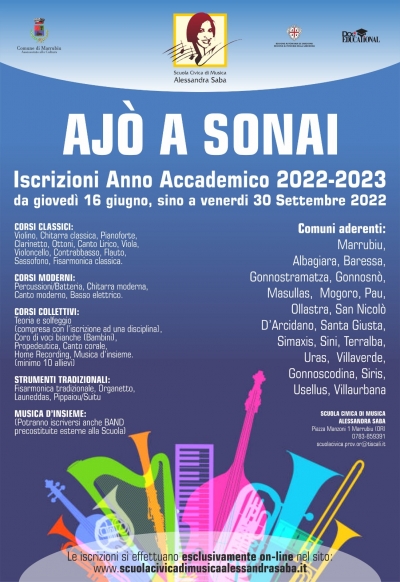 Corsi Scuola Civica di Musica "Alessandra Saba" A.A. 2022/2023