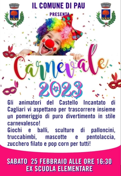 Festa di Carnevale sabato 25 febbraio 2023 ore 16.30- sala ex scuola elementare