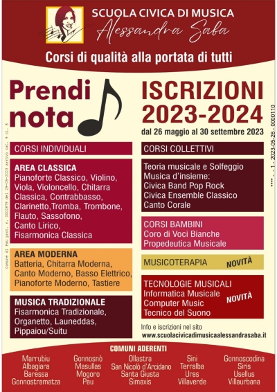 CORSI SCUOLA CIVICA DI MUSICA A.A. 2023/2024